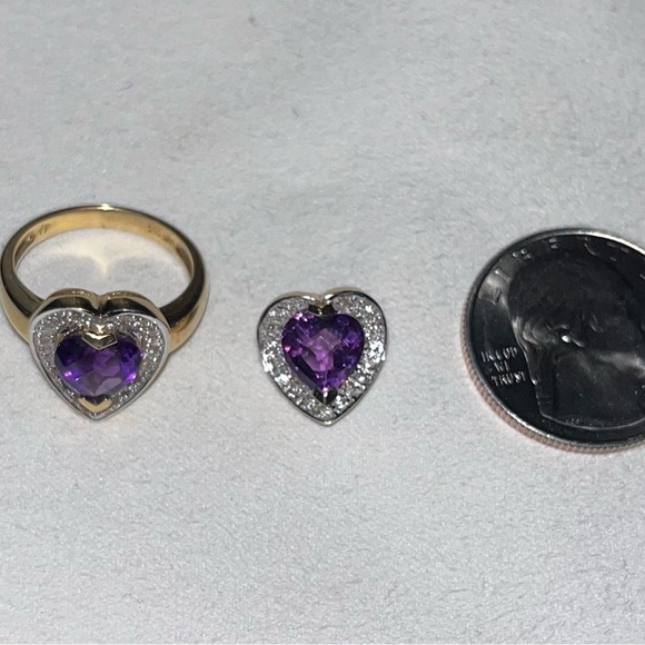 Vintage 14k amethyst and diamond ring with matching pendant - Picture 12 of 13